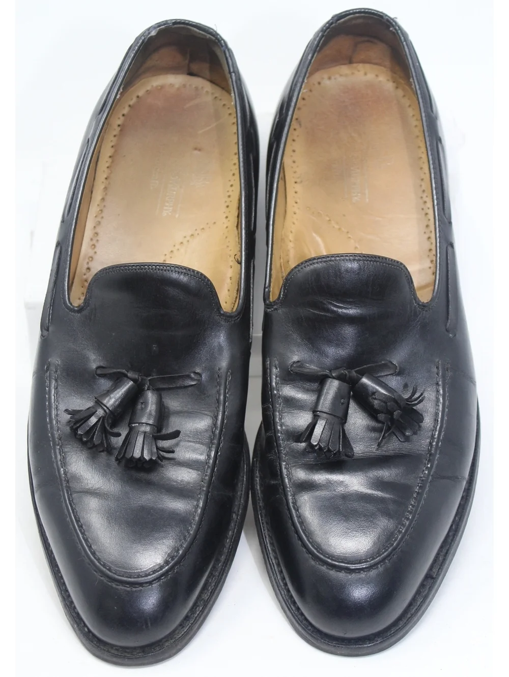 Johnston & Murphy Black Leather Tassel Loafers Round Toe Dress Shoe Mens 12 B/2A